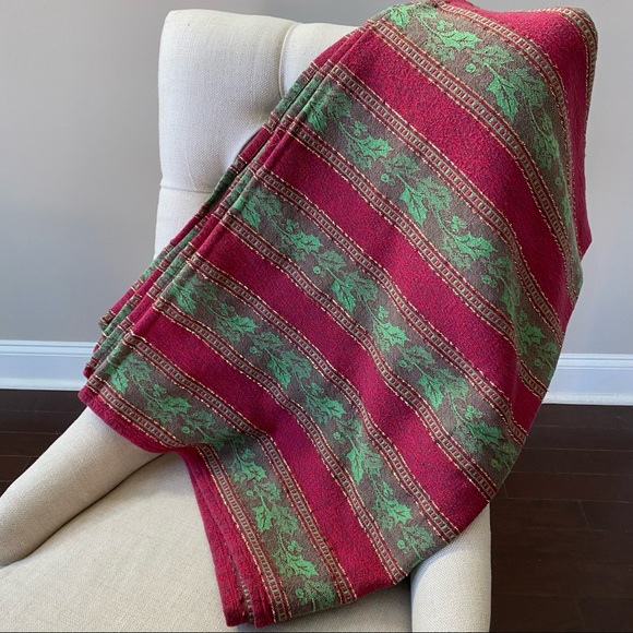 Other - Rectangular Vintage Tablecloth Red, Green + Gold Metallic Striped Holiday/Xmas